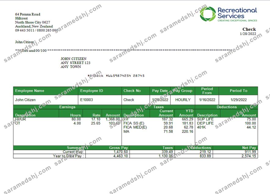 USA Recreational Services entertainment company pay stub